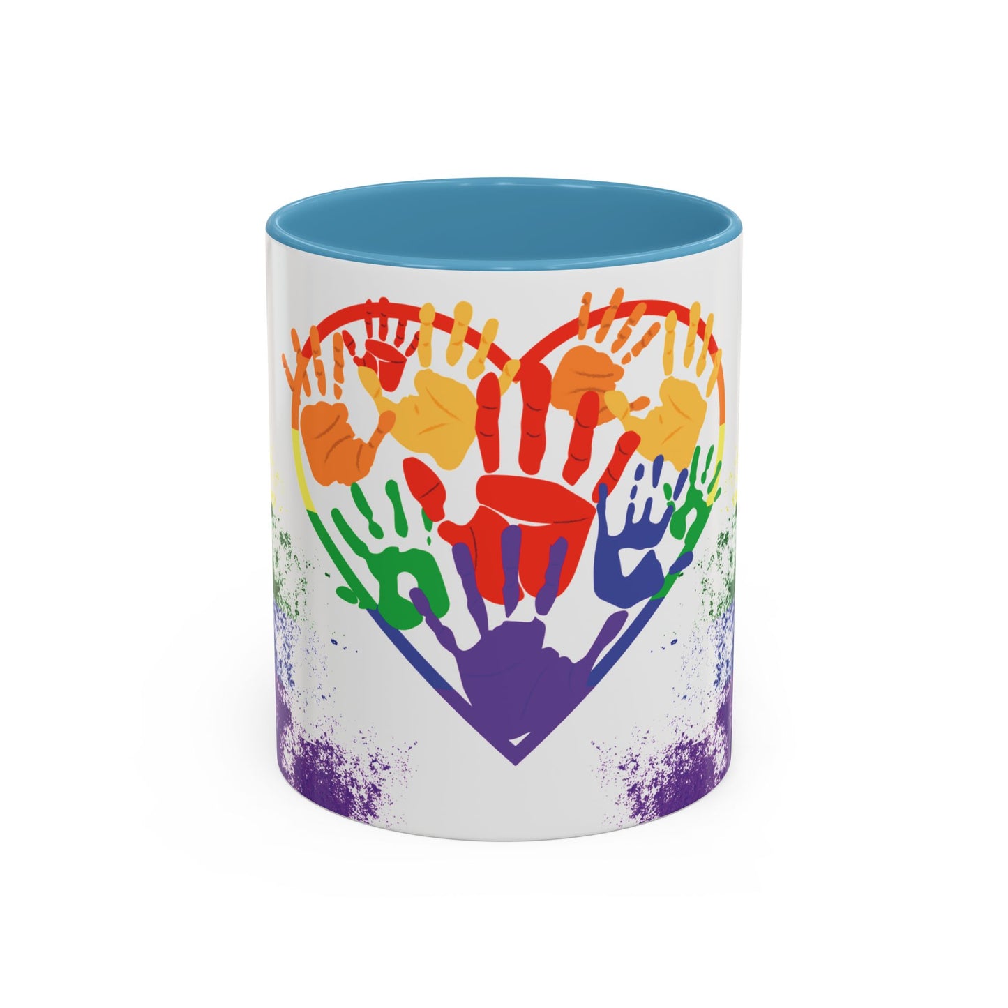 Handprint Heart Pride Mug | Rainbow Splash Ceramic Cup | 11oz & 15oz