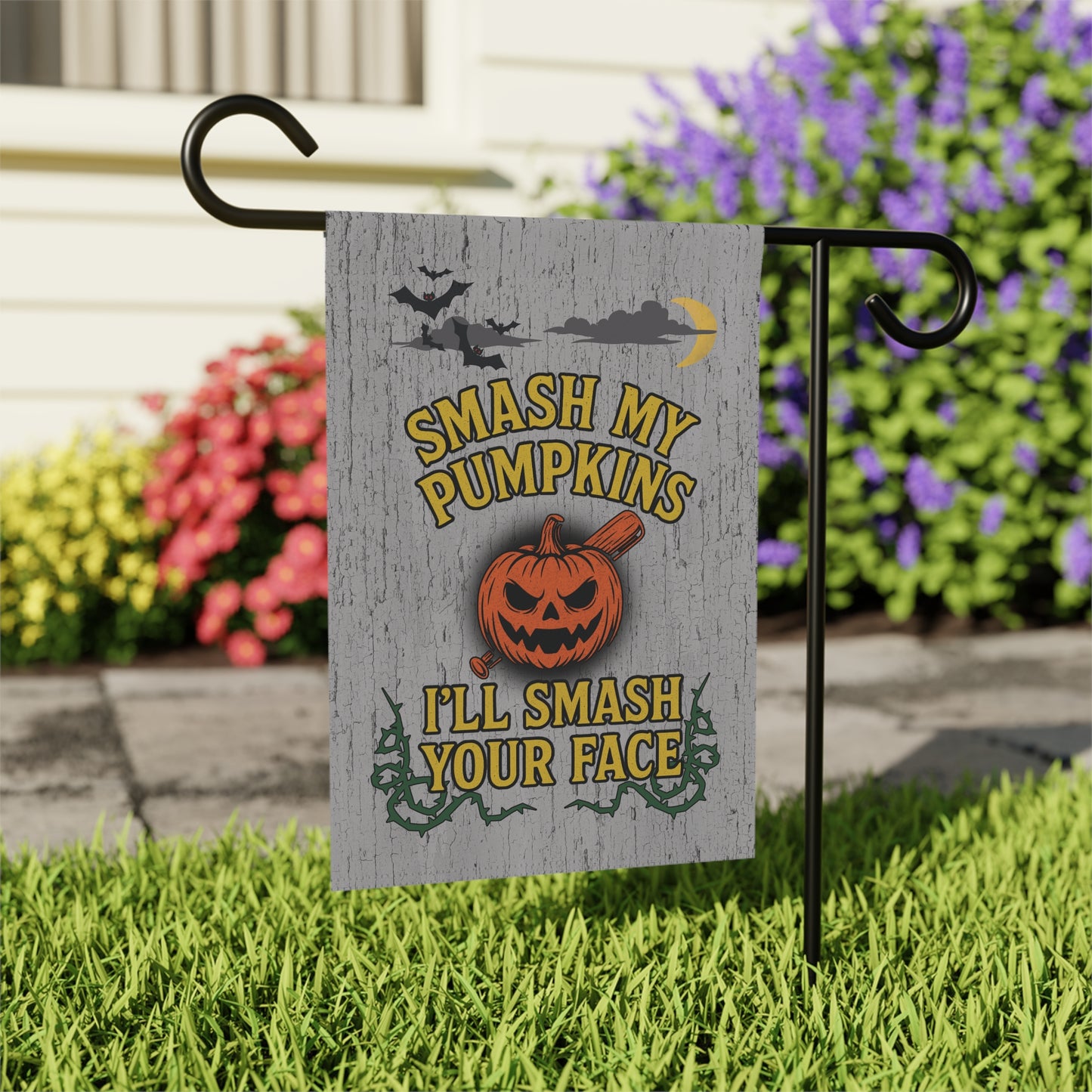 Smash My Pumpkins Halloween Flag – Funny Porch & Garden Banner & Flag (12"x18" or 24.5"x32")