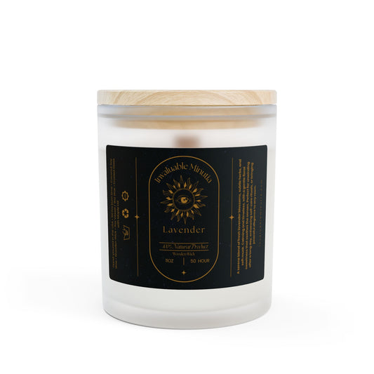Lavender Candle – Luxury Coconut-Soy, Wooden Wick, 11oz Frosted Glass (Free U.S. Shipping)