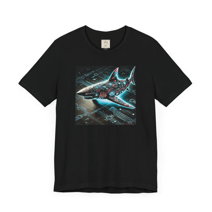 Cyber Shark Unisex Jersey Tee - Futuristic Ocean Design Tech T-Shirt