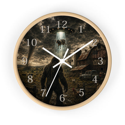 Bigfoot UFO Wall Clock – Sasquatch Alien Abduction Farm Art Clock