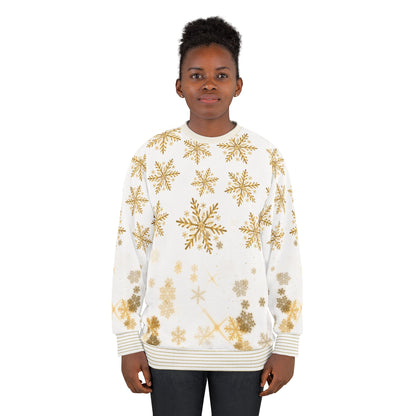 Golden Snowflakes AOP – Premium Holiday Crewneck Sweatshirt | Invaluable Minutia