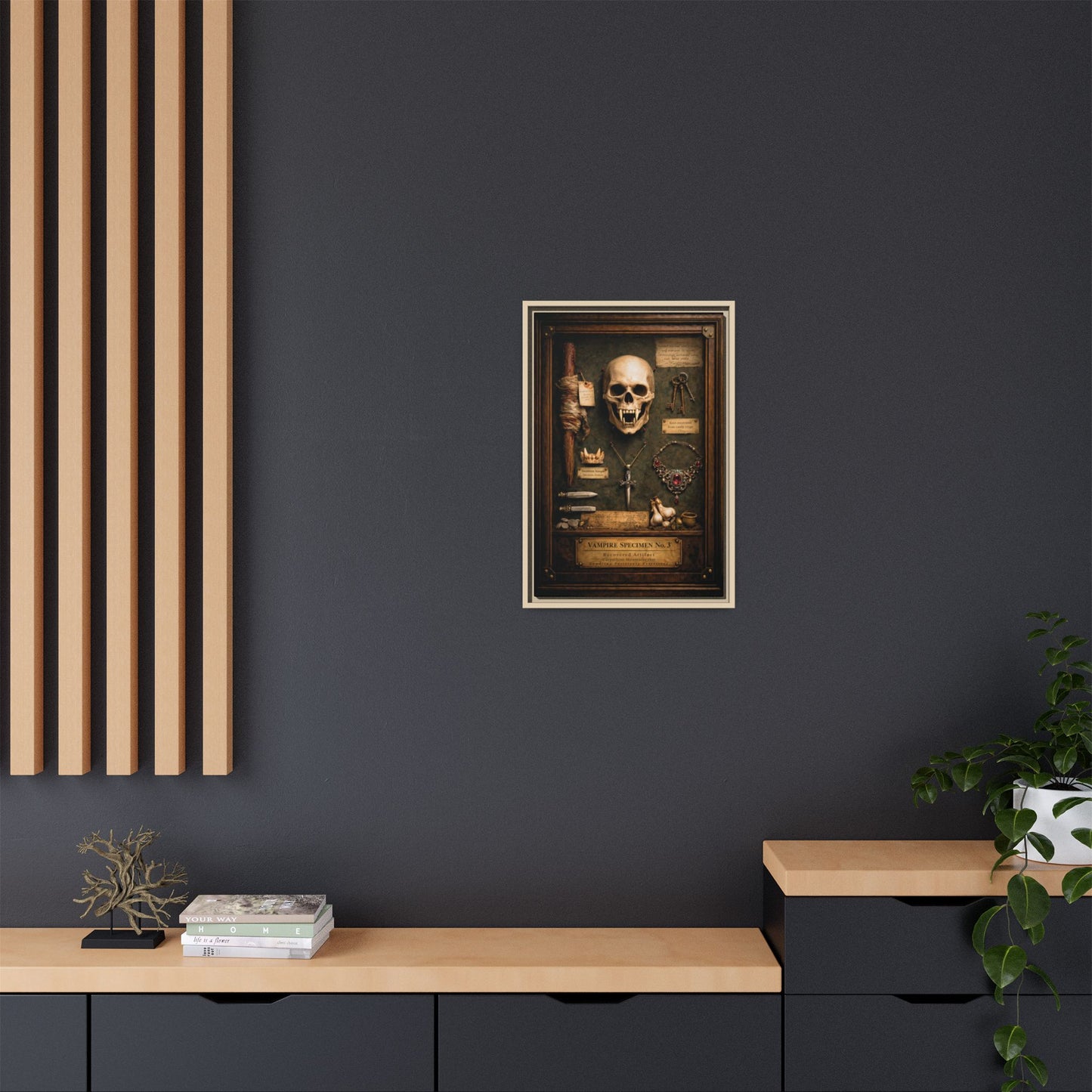Framed Canvas Art – Vampire Specimen No. 3 | Gothic Vampire Wall Decor | Dark Academia Curiosity Cabinet Art
