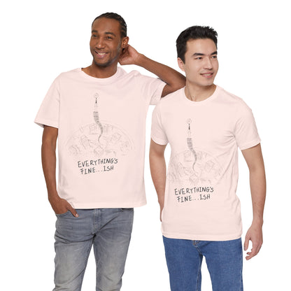 “Everything's Fine...Ish” Stick Figure Tee | Dark Humor Graphic Shirt | Bella+Canvas Unisex