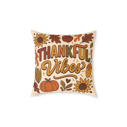 Thankful Vibes Poly Canvas Throw Pillow — Autumn Harvest Illustration | Cozy Seasonal Home Decor