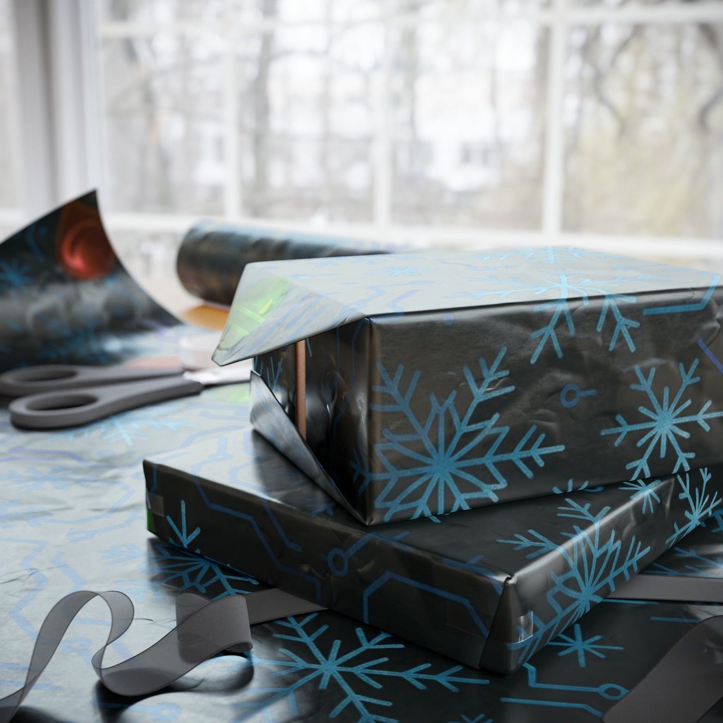 Cyber Yule Circuit – Luxury Christmas Wrapping Paper, Seamless Designer Gift Wrap, 30" Roll (Matte/Gloss)