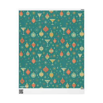 Atomic Christmas Cocktail – Mid-Century Holiday Wrapping Paper, Retro Martini Gift Wrap, 30" Roll (Matte/Gloss)