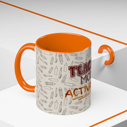 Funny Teacher Coffee Mug – Back to School Gift – “Teacher Mode Activated” – Color Accent 11oz 15oz – Classroom Decor – Durable Ceramic – Education Life