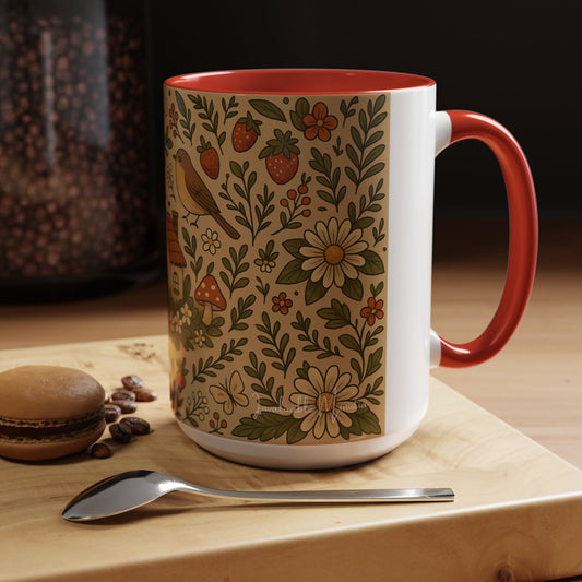 Charming Cottagecore Nature-Inspired Accent Color Mug - Quality Gloss Finish - 11 or 15 ounce