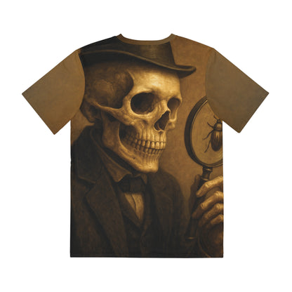 Skeleton Sleuth – Gothic AOP Unisex T-Shirt | Vintage Detective Skull Tee