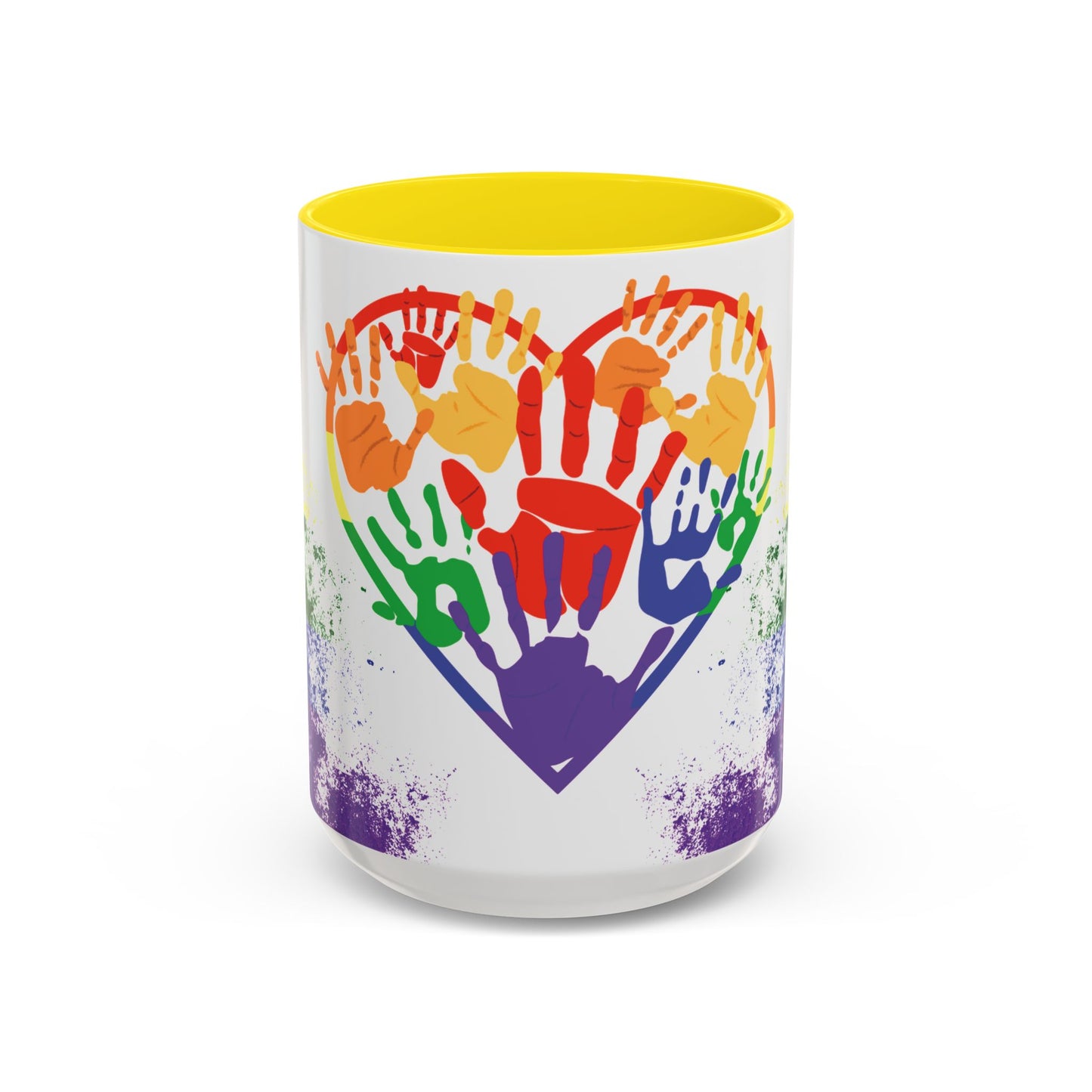 Handprint Heart Pride Mug | Rainbow Splash Ceramic Cup | 11oz & 15oz