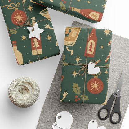 Vintage Holiday Drinks – Luxury Wrapping Paper, Retro Bar-Cart Gift Wrap, 30" Roll (Matte/Gloss)