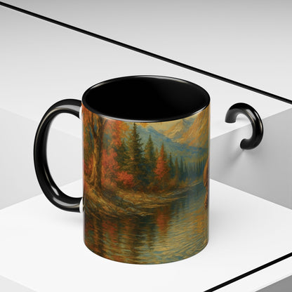 Bigfoot River Scene Mug | Autumn Wilderness Accent Coffee Mug (11oz/15oz)