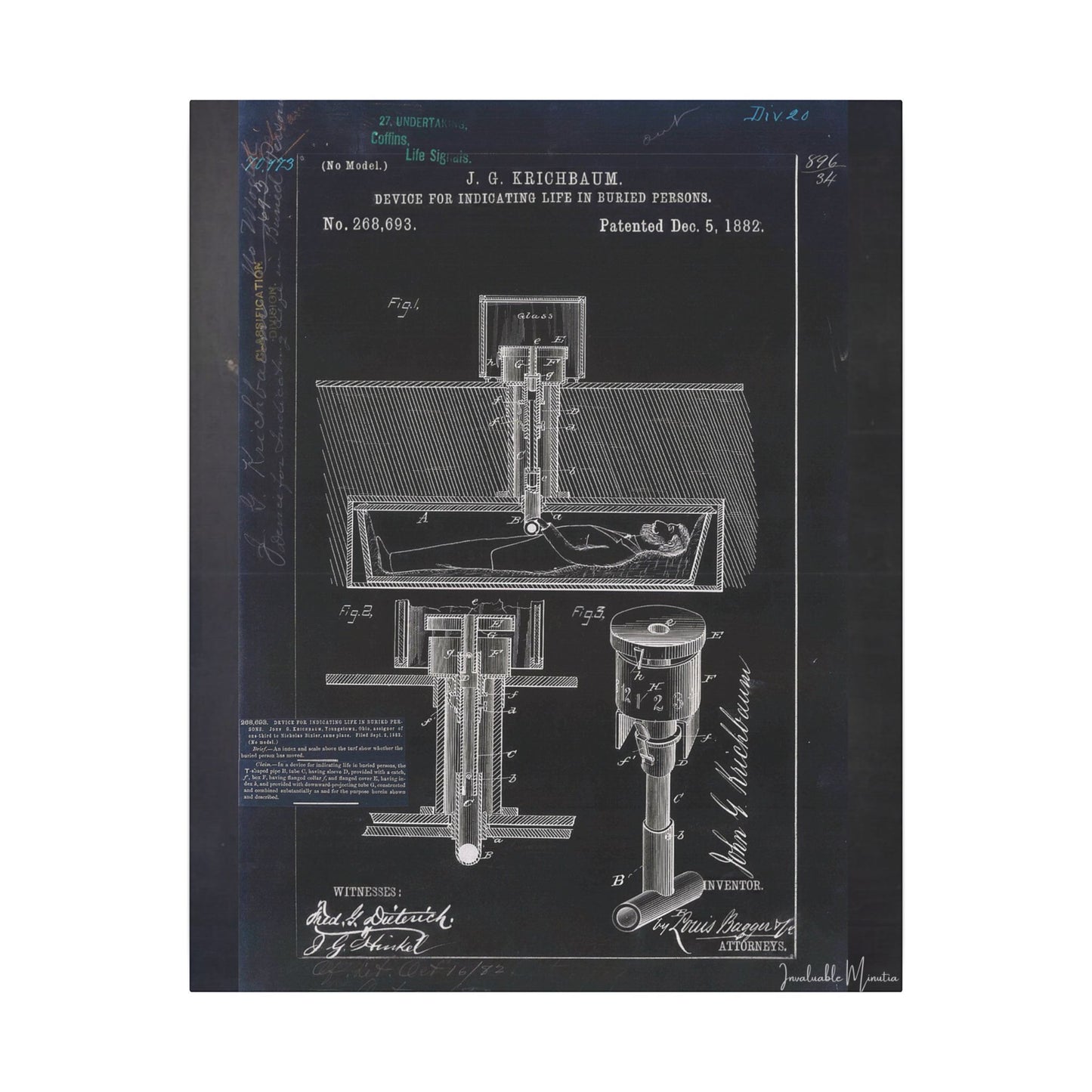 Safety Coffin Patent Print (1882) – Gothic Blueprint Canvas Wall Art