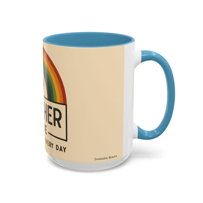 Teacher Mode – Color Accent Mug (11oz/15oz) • Rainbow Heart • Teacher Gift • Dishwasher & Microwave Safe