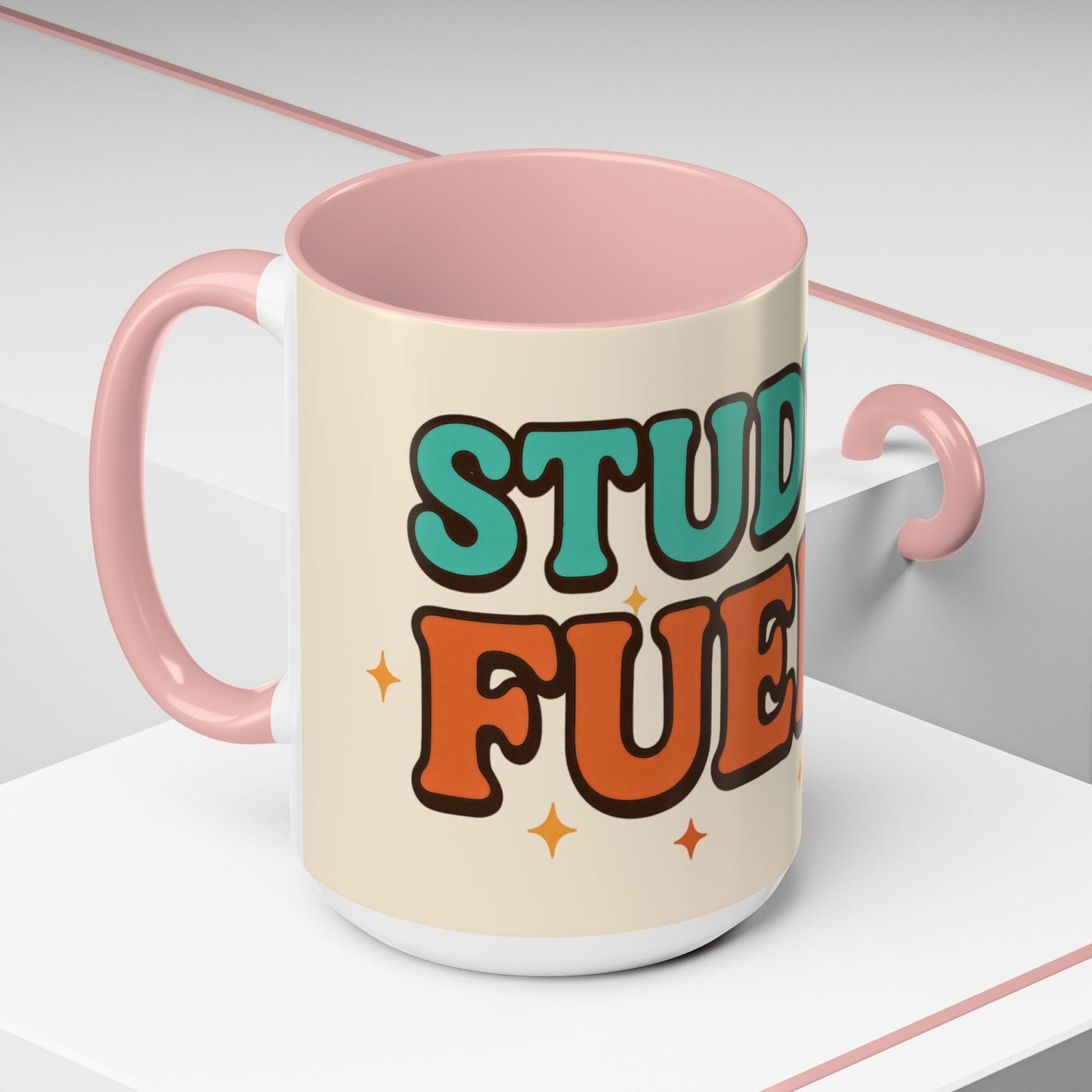 Study Fuel Color Accent Mug (11oz/15oz) – Retro Teacher/Student Coffee Cup • Back to School • Durable Ceramic