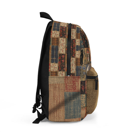 Witchy Cottagecore Backpack | Black Cat Mushroom Patchwork Bag