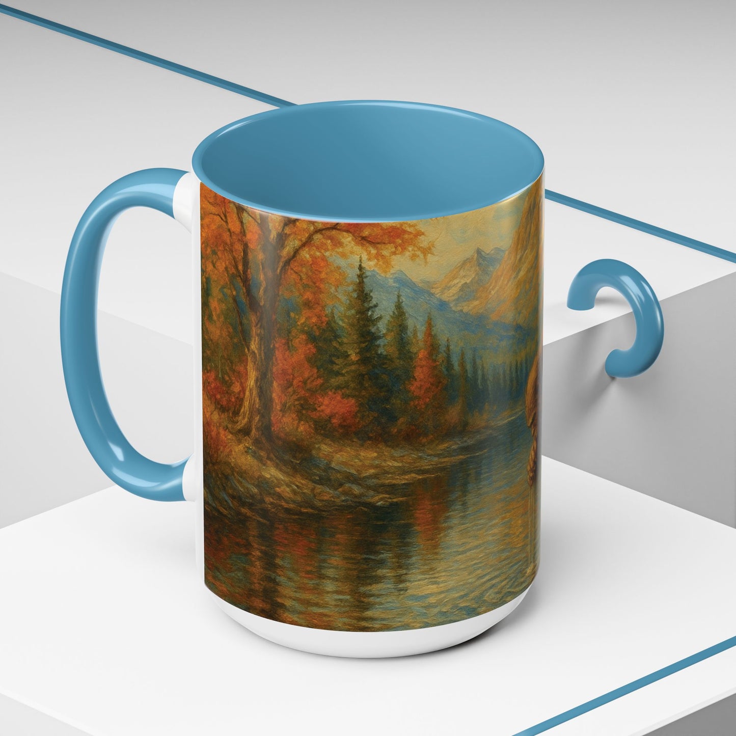 Bigfoot River Scene Mug | Autumn Wilderness Accent Coffee Mug (11oz/15oz)