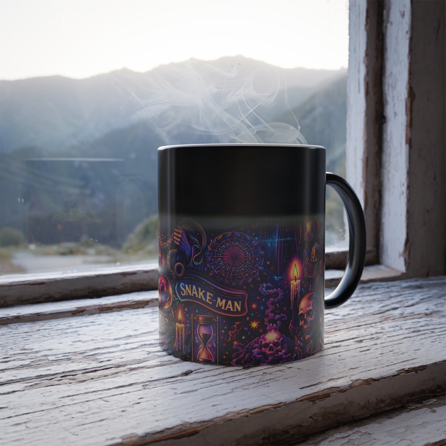 Creepy Carnival Snake Man Color Morphing Mug