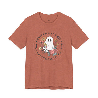 Happy Halloween Floral Ghost Tee – Bella+Canvas 3001