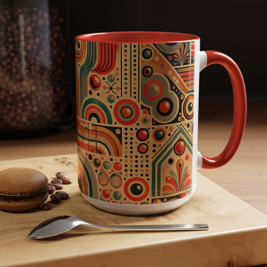 🌿 Retro Boho Accent Coffee Mug | 11oz & 15oz Ceramic Cup | Custom Colors Available