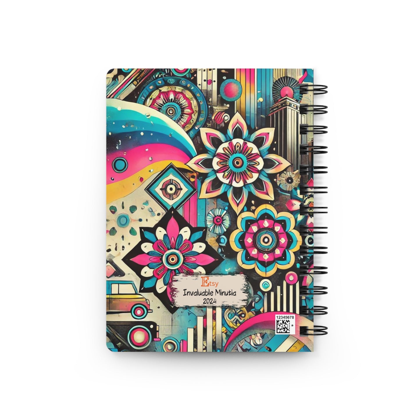 Spiral-Bound Glossy Cover Journal – “Retro Daydream” 80s-Inspired Funky Notebook, Diary, Journal