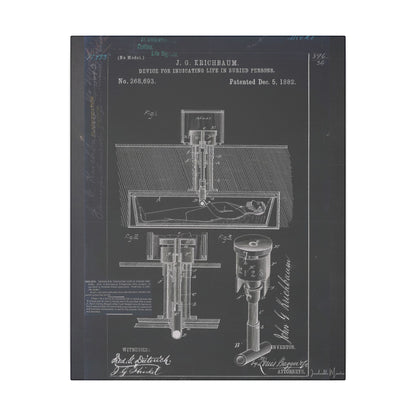 Safety Coffin Patent Print (1882) – Gothic Blueprint Canvas Wall Art