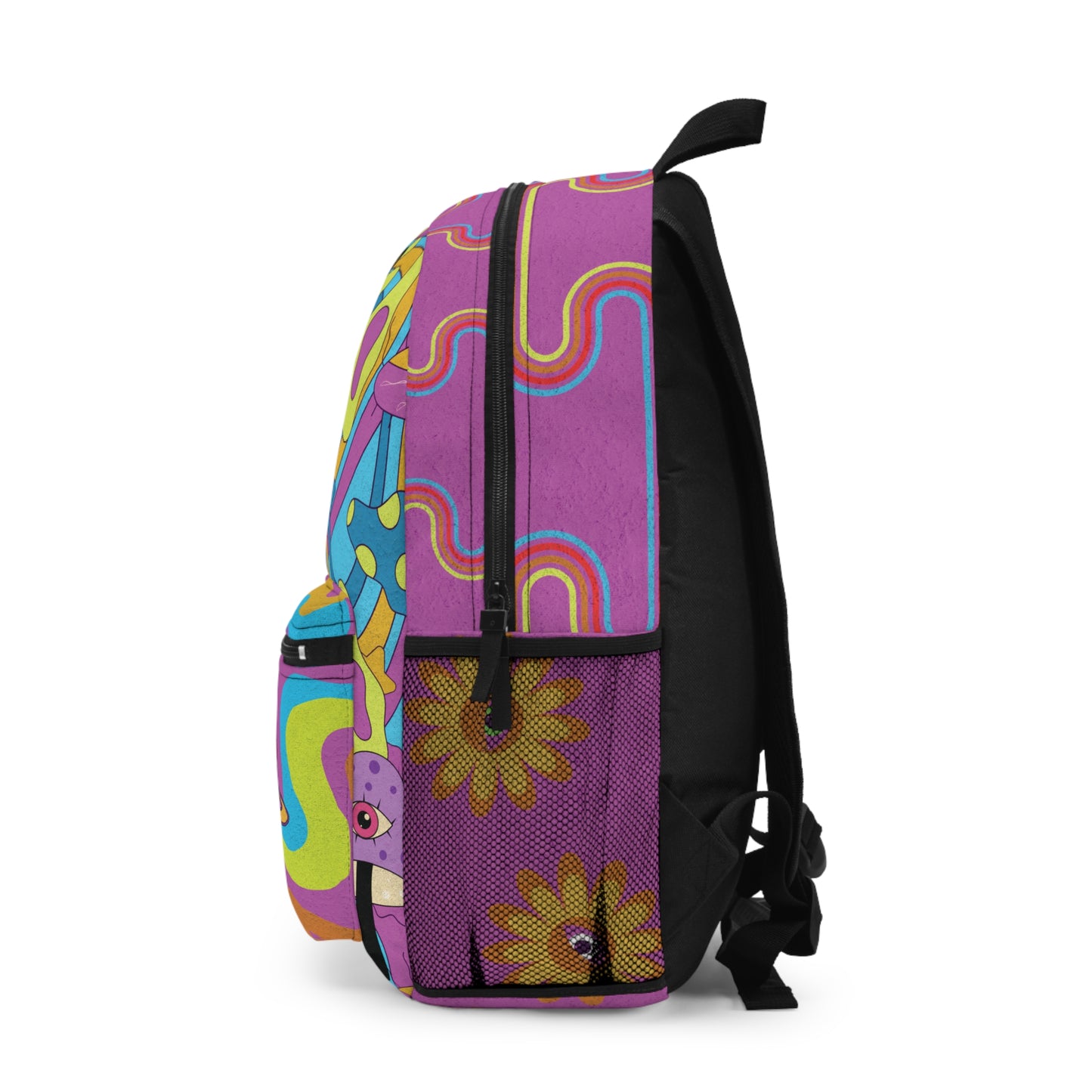 Psychedelic Cat AOP Backpack – Trippy Cosmic Print, Durable Sublimated Design, Weirdcore School Bag