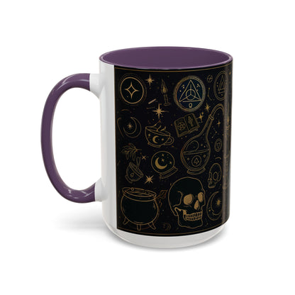Witchy Aesthetic Coffee Mug – 15oz Black & Purple Ceramic with Occult Symbols – Goth Kitchen Decor, Halloween Gift Idea - 11oz/15oz