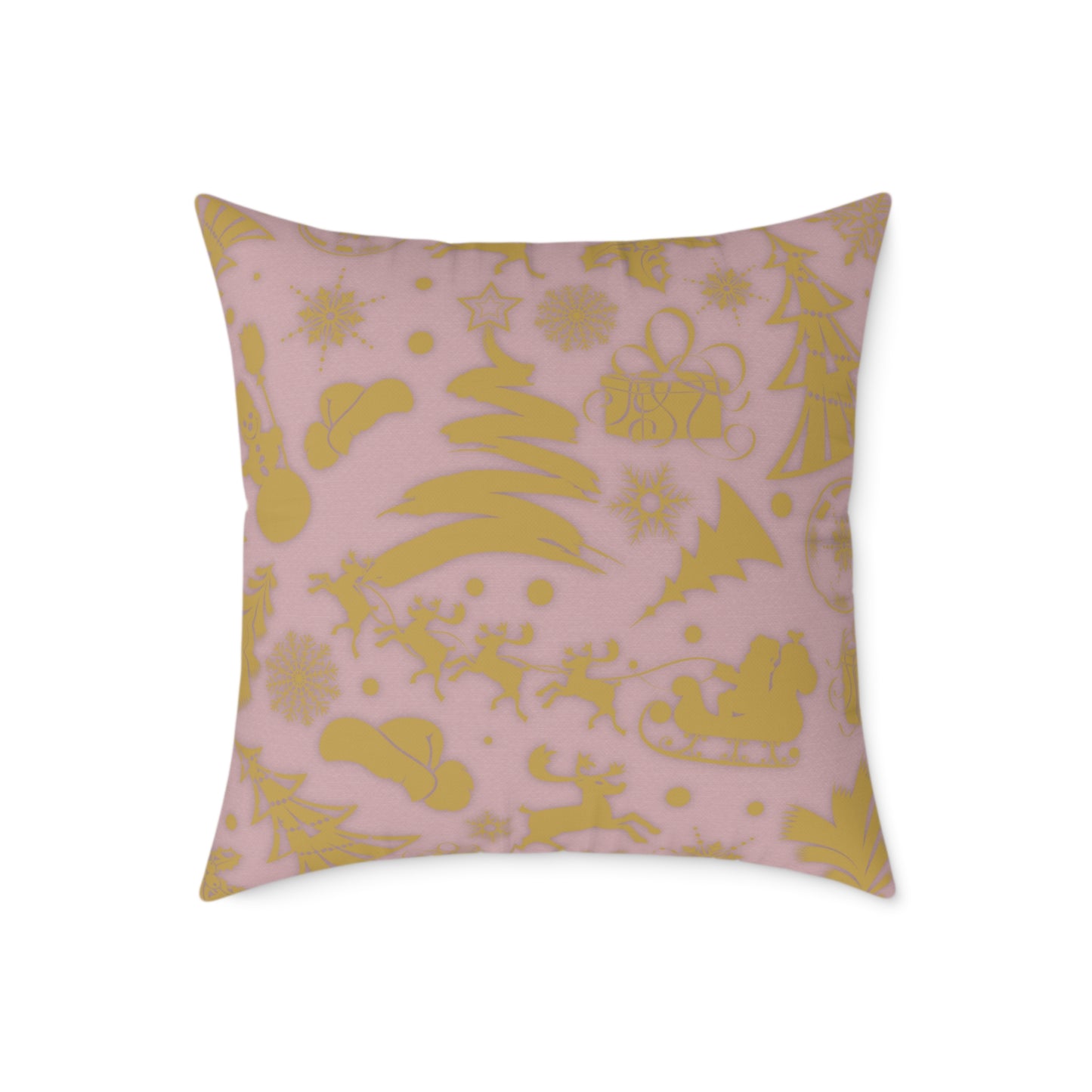 Blush Pink & Gold Gift Box Throw Pillow – Holiday Icon Pattern Canvas Cushion