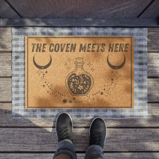The Coven Meets Here Doormat – Witchy Welcome Mat, Gothic Halloween Porch Décor