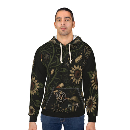Dark, Hippie Floral AOP Unisex Pullover Hoodie – ADHD Aesthetic, Moody Boho Streetwear, Mental Health Awareness