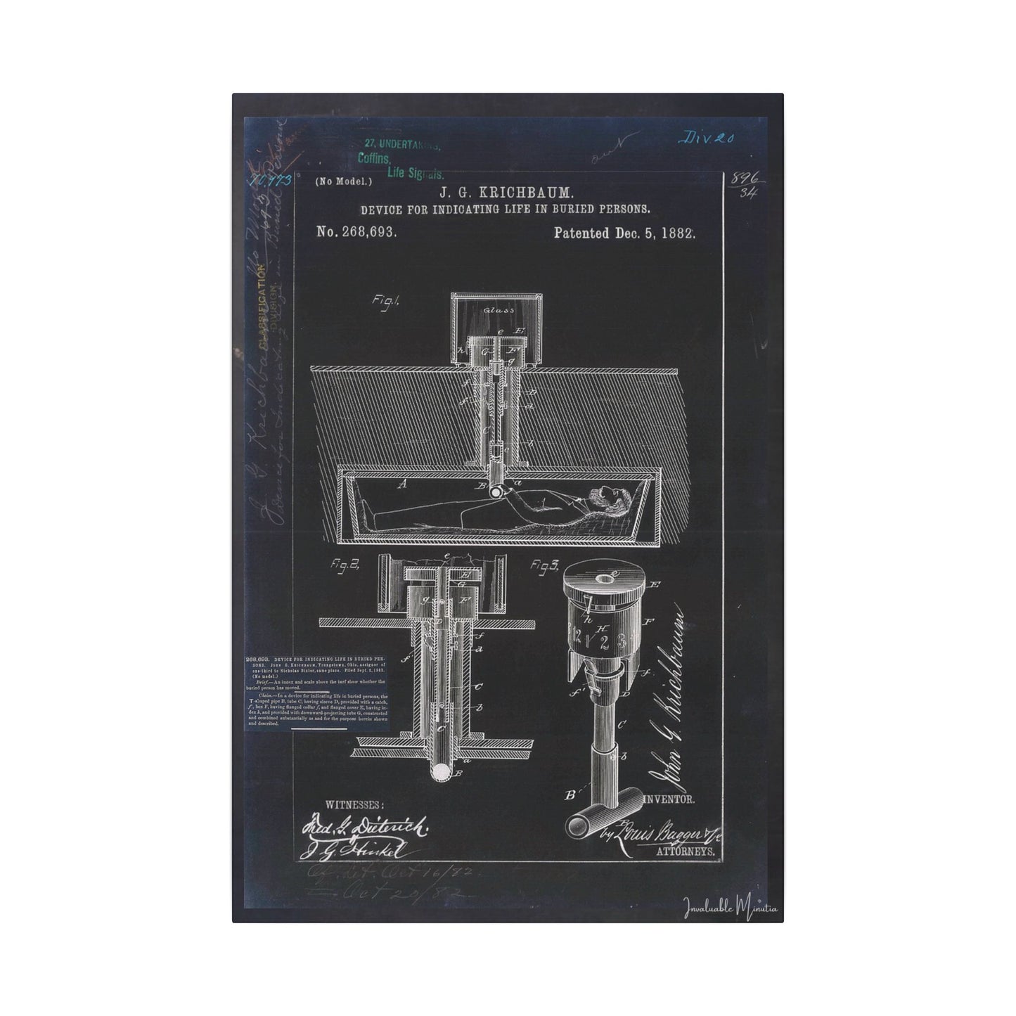 Safety Coffin Patent Print (1882) – Gothic Blueprint Canvas Wall Art