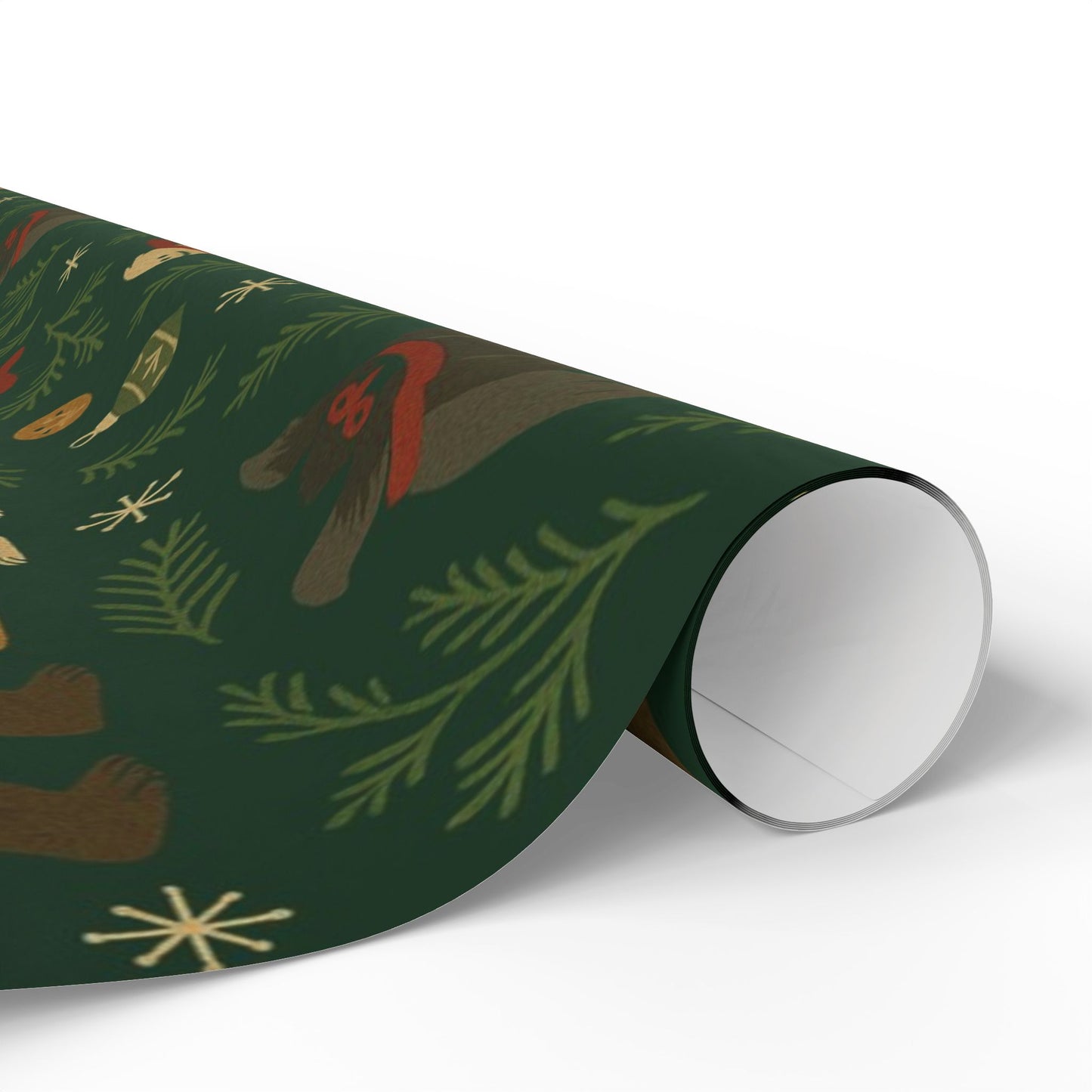 Cryptid Christmas Parade – Luxury Holiday Wrapping Paper, Folk-Art Bigfoot & Mothman Gift Wrap, 30" Roll (Matte/Gloss)