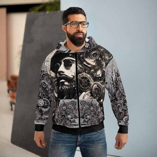 Cyber-Victorian Inventor — Steampunk AOP Zip-Up Hoodie