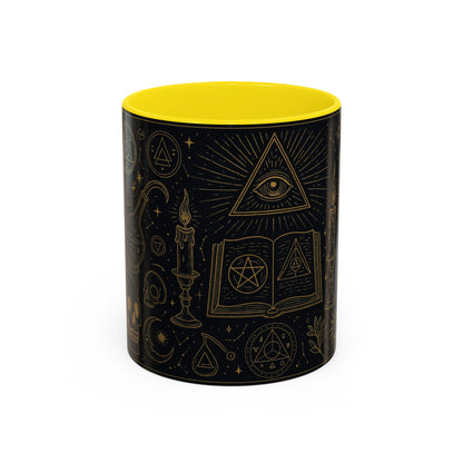 Witchy Aesthetic Coffee Mug – 15oz Black & Purple Ceramic with Occult Symbols – Goth Kitchen Decor, Halloween Gift Idea - 11oz/15oz