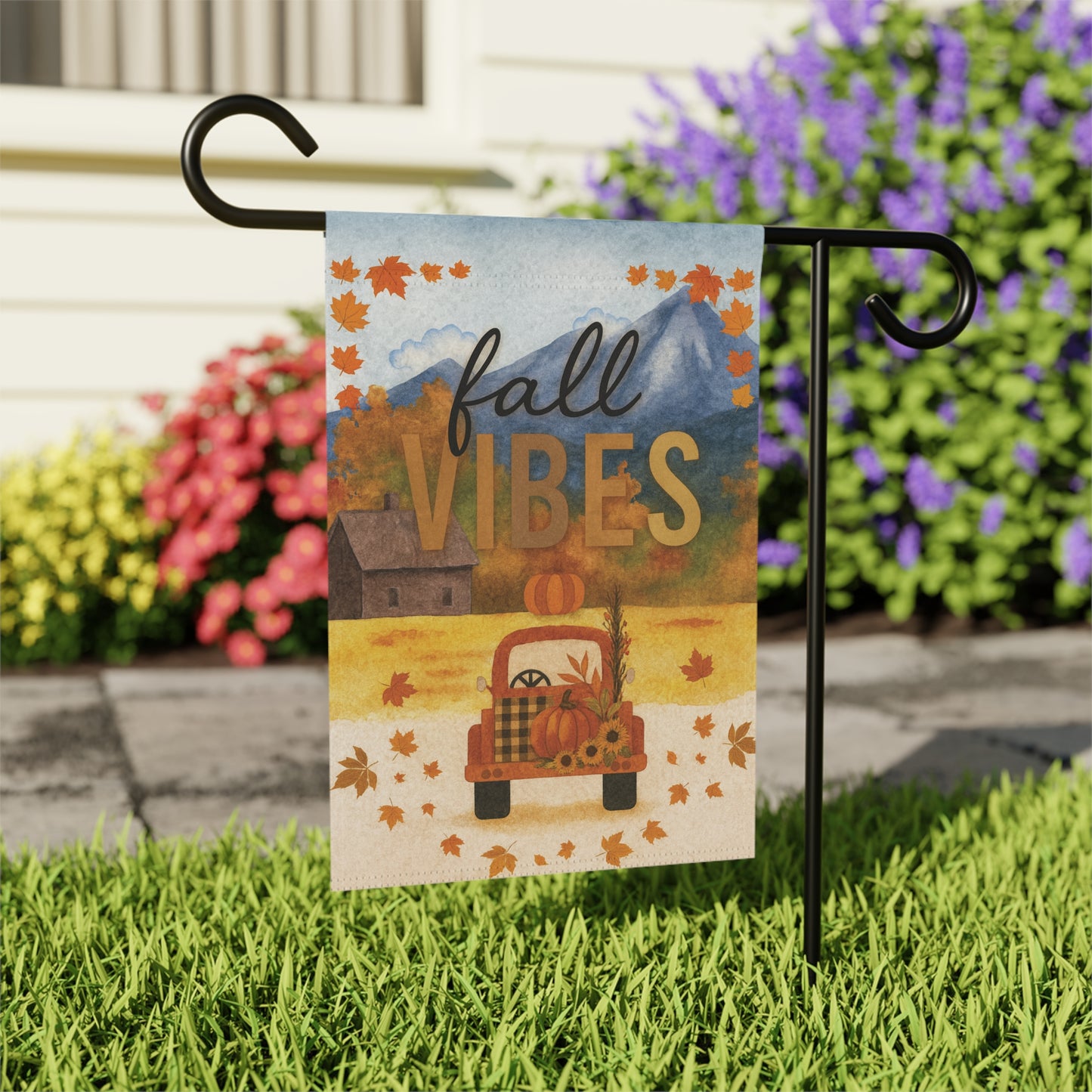 Fall Vibes Flag – Pumpkin Truck Garden Banner & House Flag | Rustic Autumn Outdoor Décor