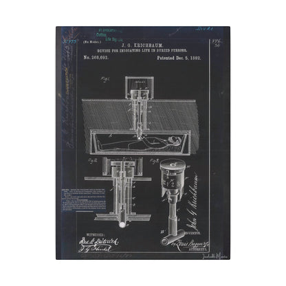 Safety Coffin Patent Print (1882) – Gothic Blueprint Canvas Wall Art