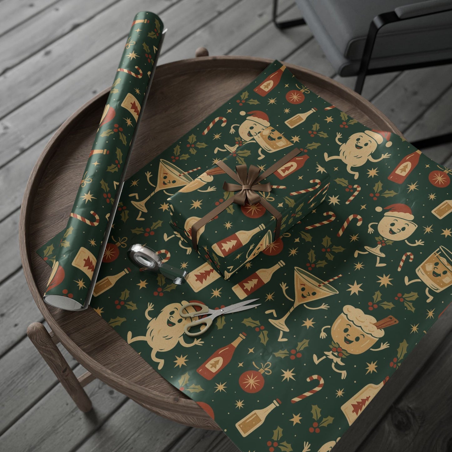 Vintage Holiday Drinks – Luxury Wrapping Paper, Retro Bar-Cart Gift Wrap, 30" Roll (Matte/Gloss)