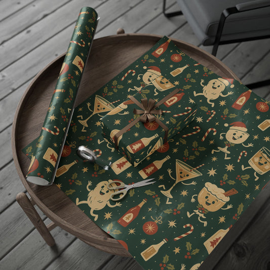 Vintage Holiday Drinks – Luxury Wrapping Paper, Retro Bar-Cart Gift Wrap, 30" Roll (Matte/Gloss)