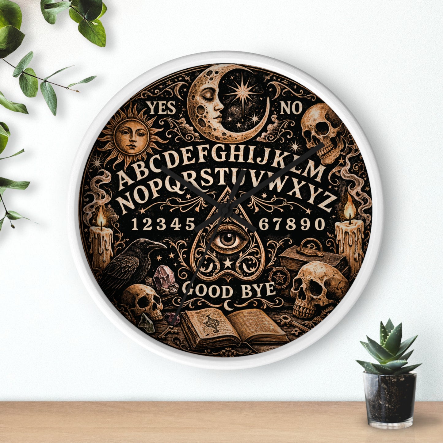 Ouija Board Wall Clock – Gothic Occult Spirit Board 10" Decor