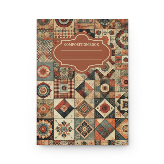 Vintage-Inspired Patterned Patchwork Quilt Composition Journal – Hardcover Journal