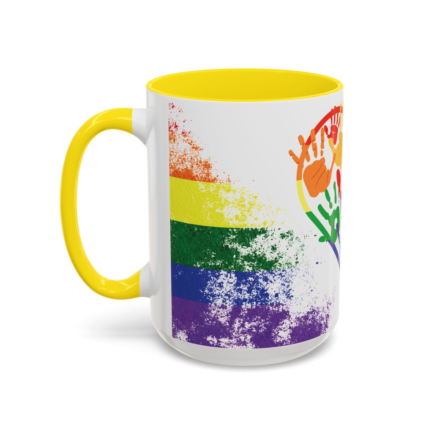 Handprint Heart Pride Mug | Rainbow Splash Ceramic Cup | 11oz & 15oz