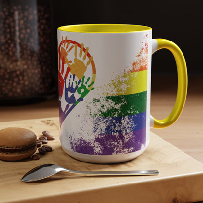 Handprint Heart Pride Mug | Rainbow Splash Ceramic Cup | 11oz & 15oz
