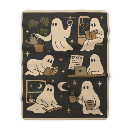 Ghost Routine Sherpa Fleece Blanket – Cozy Spooky Season Throw, Trans-Seasonal Comfort, 50"x60" or 60"x80"