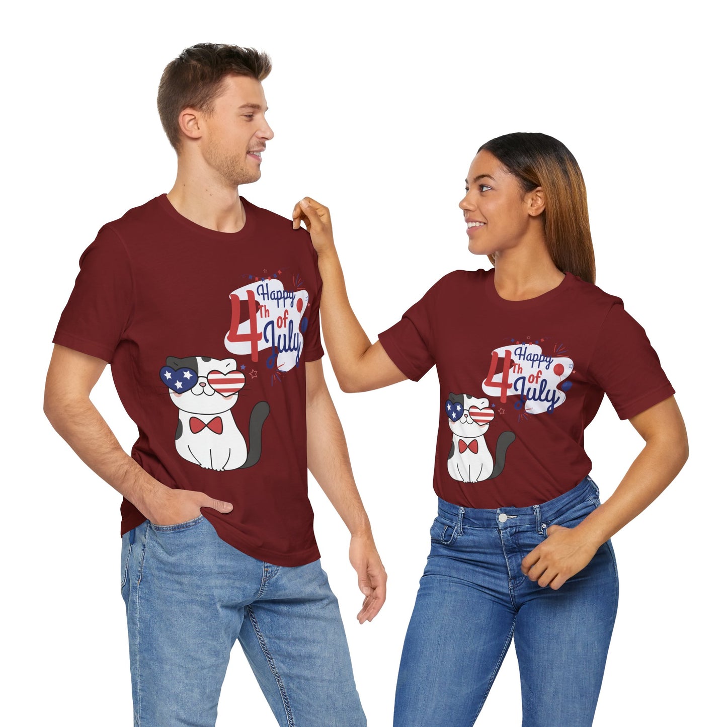 Patriotic Party Cat Tee – Happy 4th of July – Unisex Bella+Canvas Jersey Tee - 4th of July Tee
