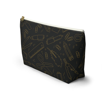 Black & Gold Artist Sketch T-Bottom Pouch • Stylish Pencil Case or Makeup Bag • Small or Large Sizes