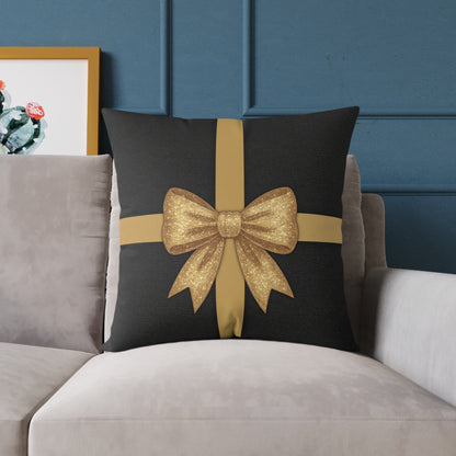 Black & Gold Gift Box Throw Pillow – Charcoal Present & Snowflake Canvas Cushion