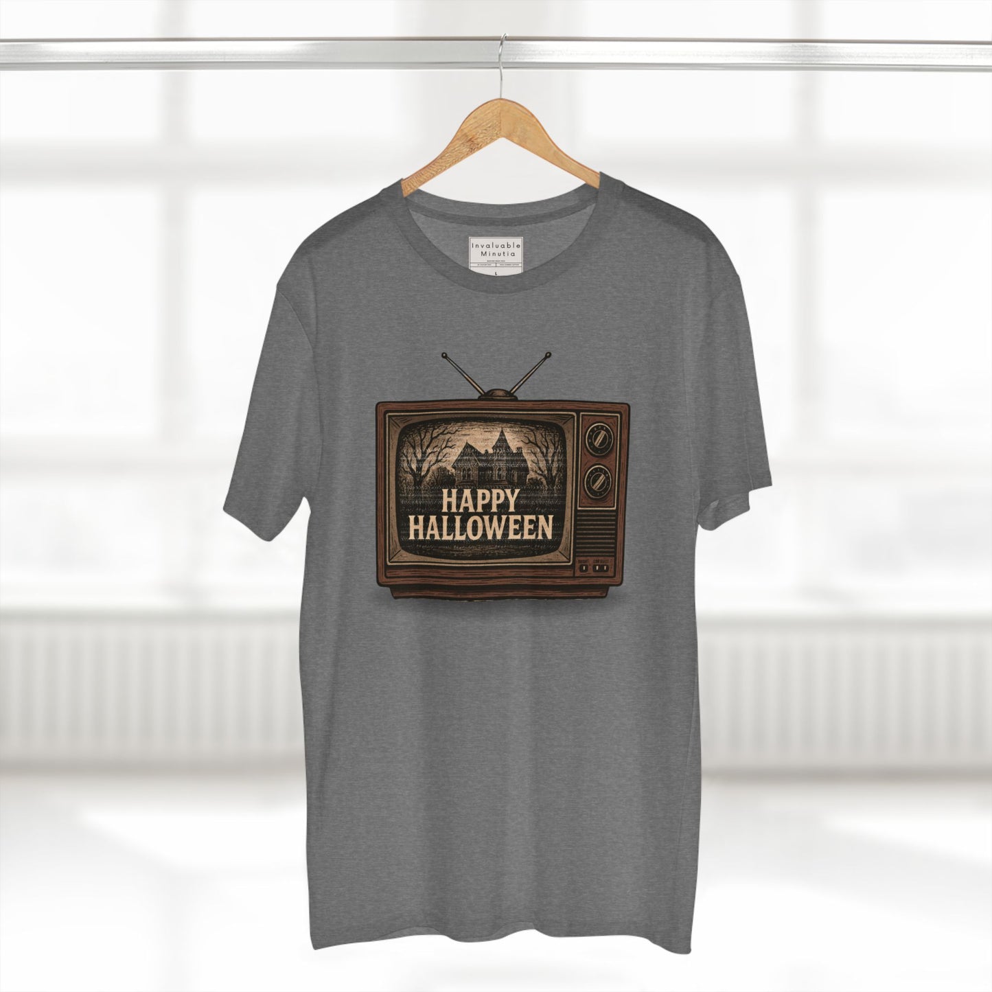 Retro TV Happy Halloween – Vintage Halloween T-Shirt | Illustrated Gothic Horror Tee | Premium AS Colour Unisex