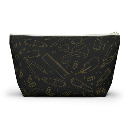 Black & Gold Artist Sketch T-Bottom Pouch • Stylish Pencil Case or Makeup Bag • Small or Large Sizes
